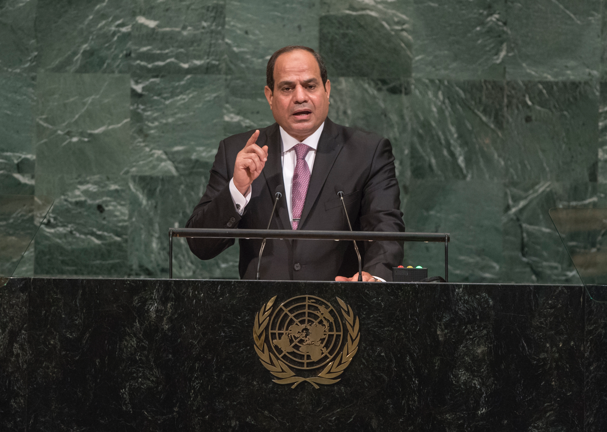 On 19 September 2017 President Sisi, speaking at the UN General Assembly, called on international allies to “rectify misconstrued notions which have become an ideological pretext for terrorism” and join Egypt in its ”unrelenting battle to eradicate terrorism from its territory”. Photo: UN Photo/Cia Pak