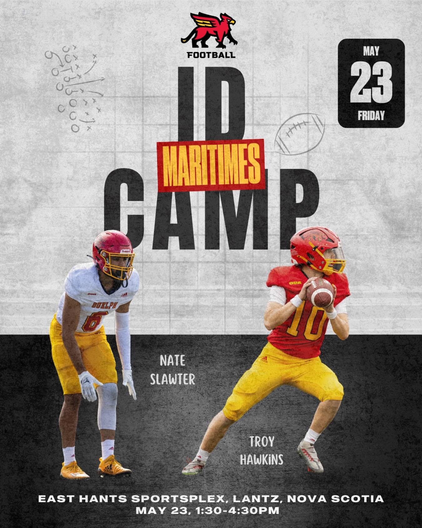 π¨DATE CHANGE π¨
Attention MARITIMES high school football players! The Gryphons are now bringing an exclusive football camp to Lantz, Nova Scotia on May 23rd! π Don’t miss this chance to train with us and take your game to the next level! π₯