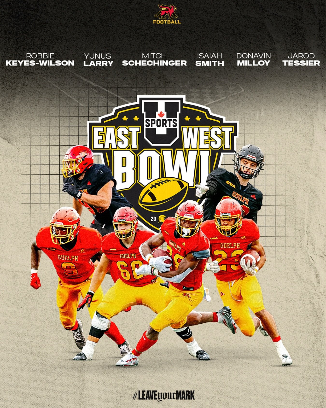 Congratulations to our 6 Gryphons who’ve been invited to compete in this year’s @usportsca East-West Bowl! They’ll head to Waterloo on May 5th, hosted at Warrior Field βπ #LeaveYourMark
