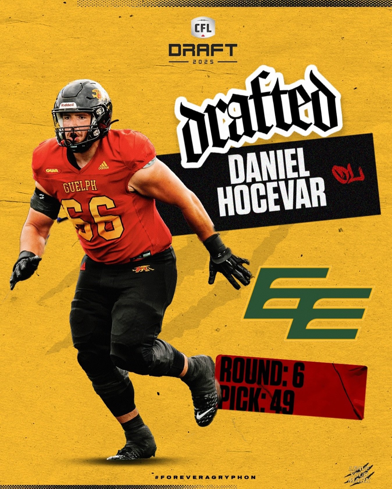 Congratulations to @danno.hocevar for getting the call and being drafted by the @goelks! ππ #CFLDraft #LeaveYourMark