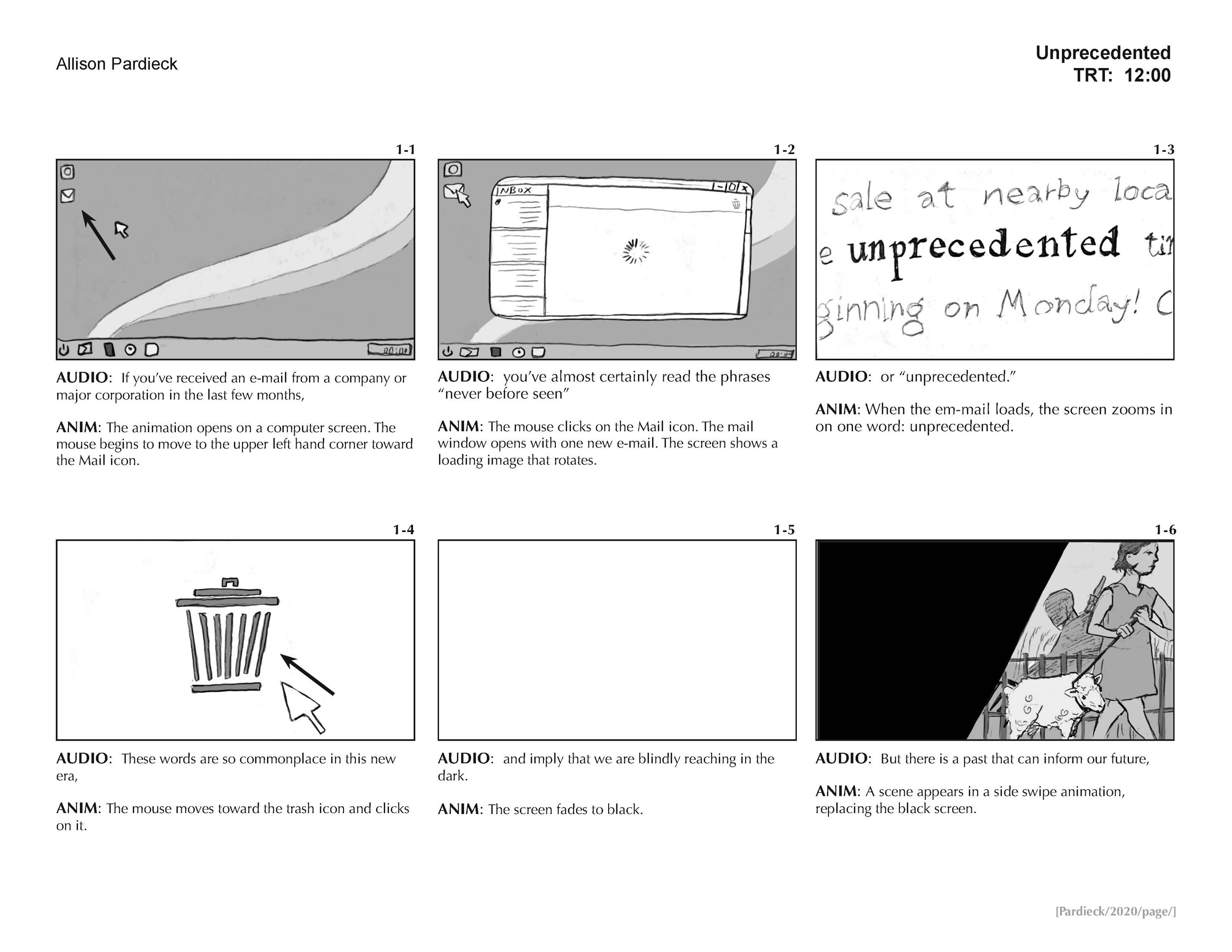 "Unprecedented" Storyboard (page 1) 