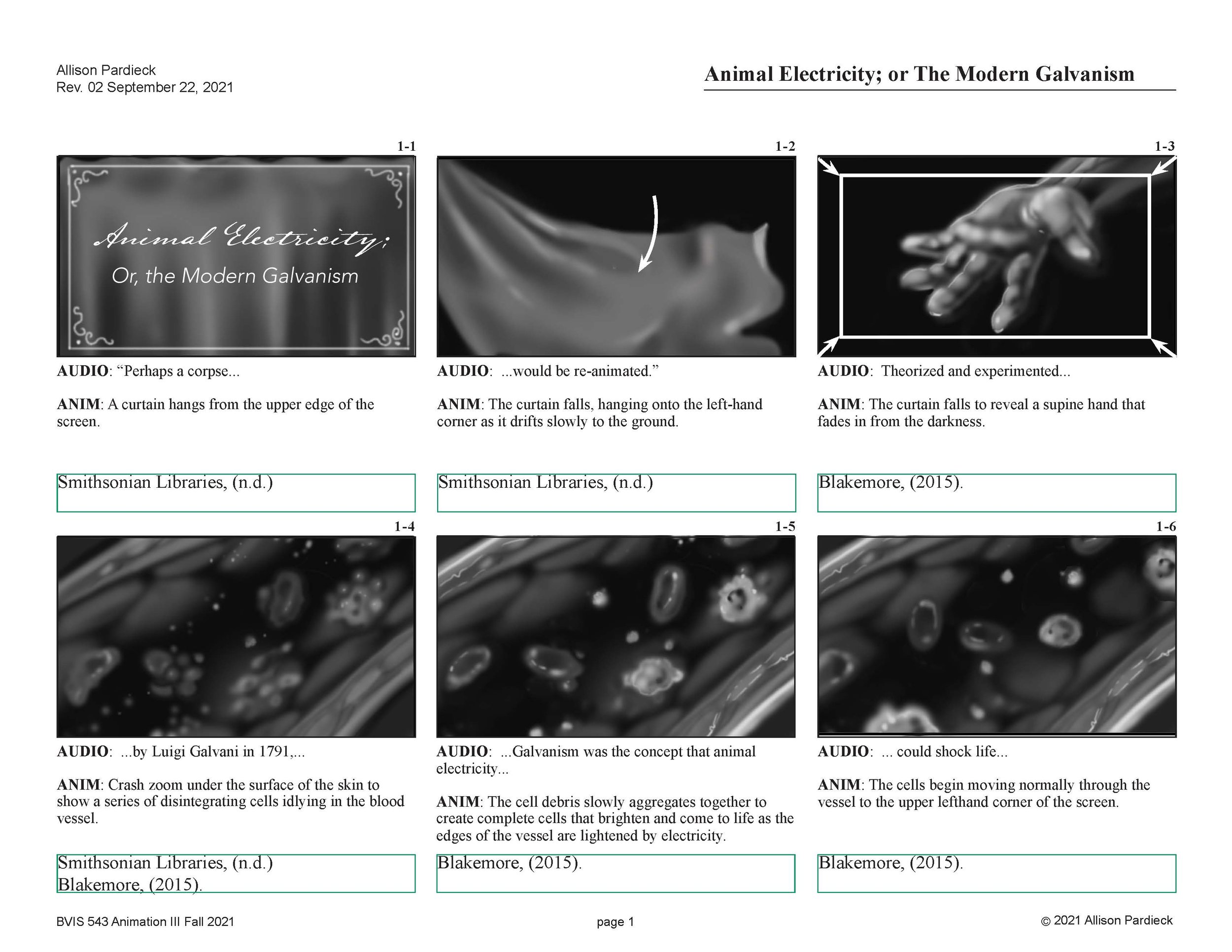 "Animal Electricity" Storyboard (page 1)