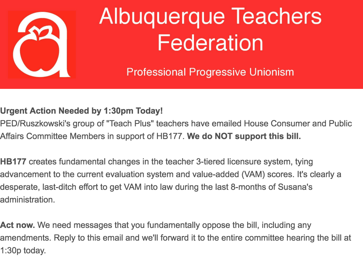 The Albuquerque Teachers Federation and AFT issuing a call of action AGAINST higher pay for teachers in order to score cheap political points.