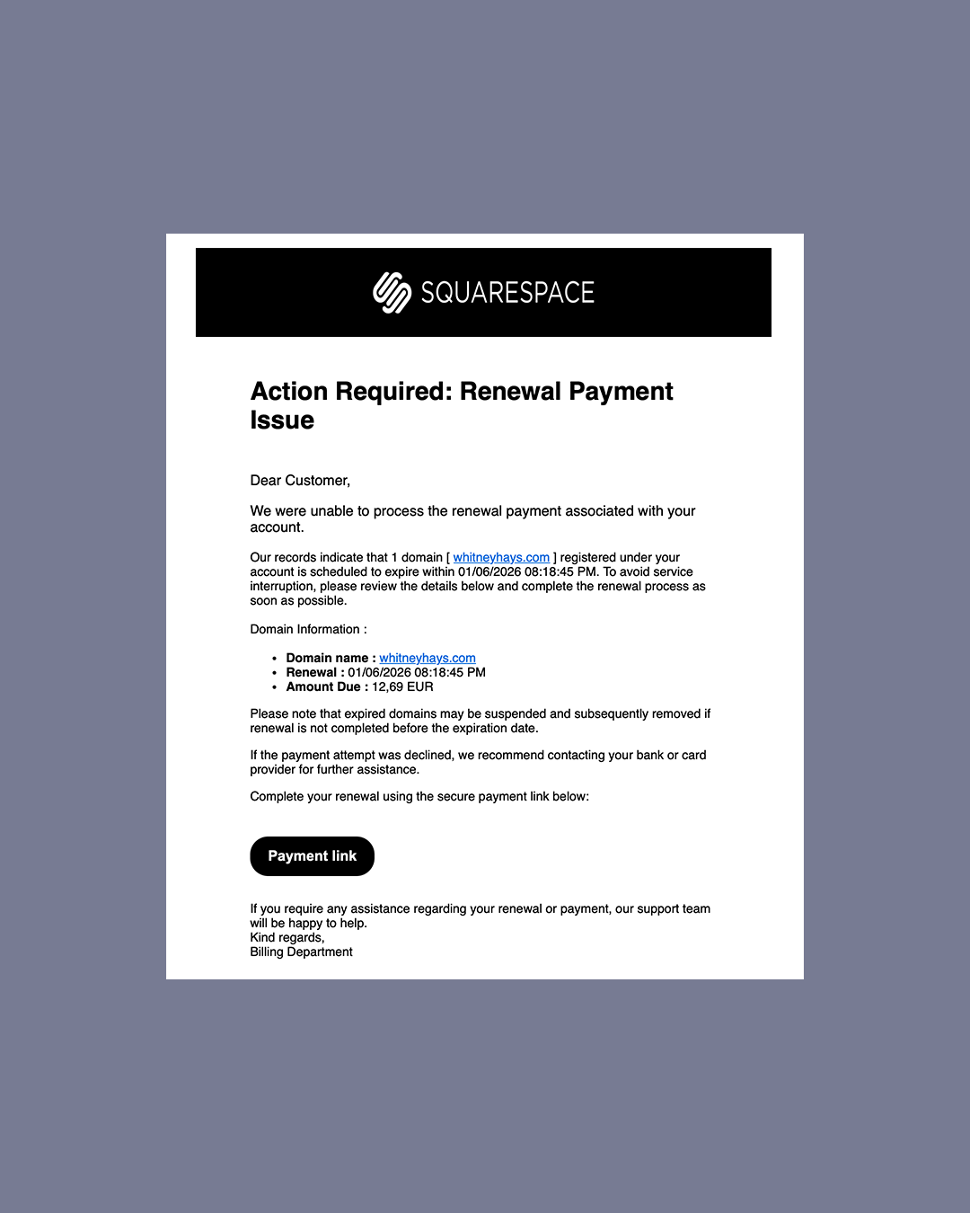 Uptick in Fraudulent Emails from Scammers Impersonating Squarespace