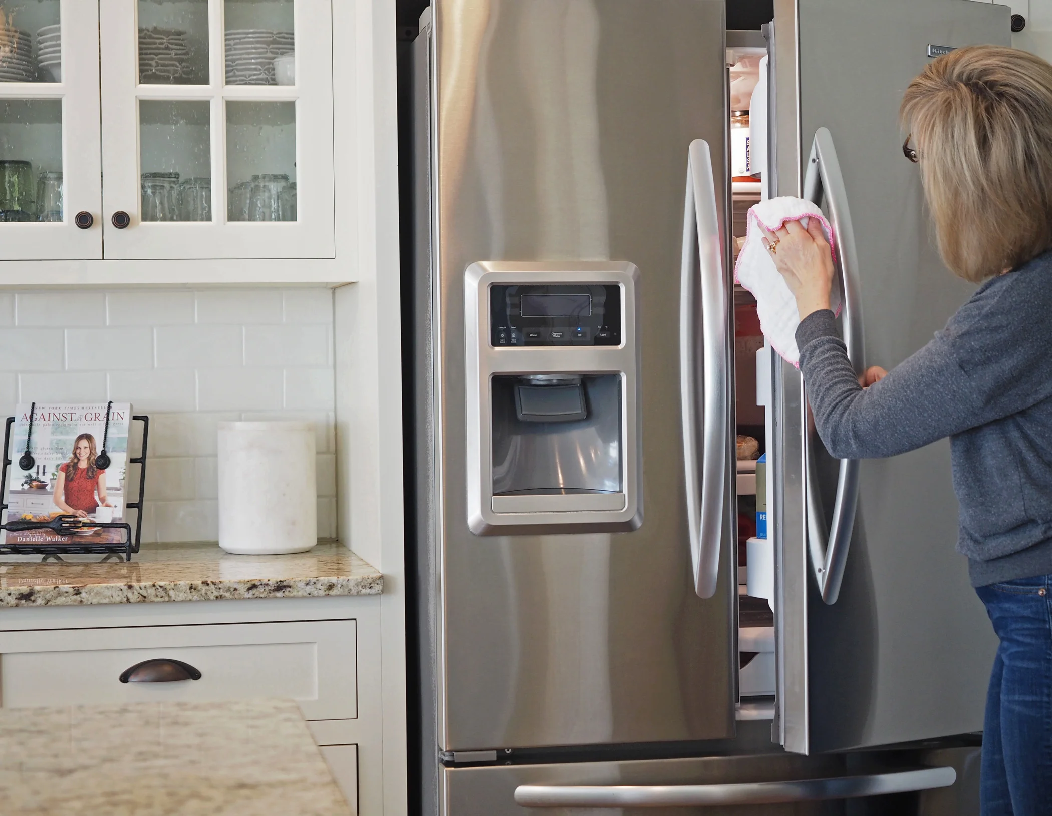 Don't forget to open the doors and freezer drawer too! There are so many fingerprints inside the door. Also, if you have any food or liquid dried up on your appliances, use a wet washcloth to clean that type of dirt off first. I think this product is best for water spots and for bringing back the shine.