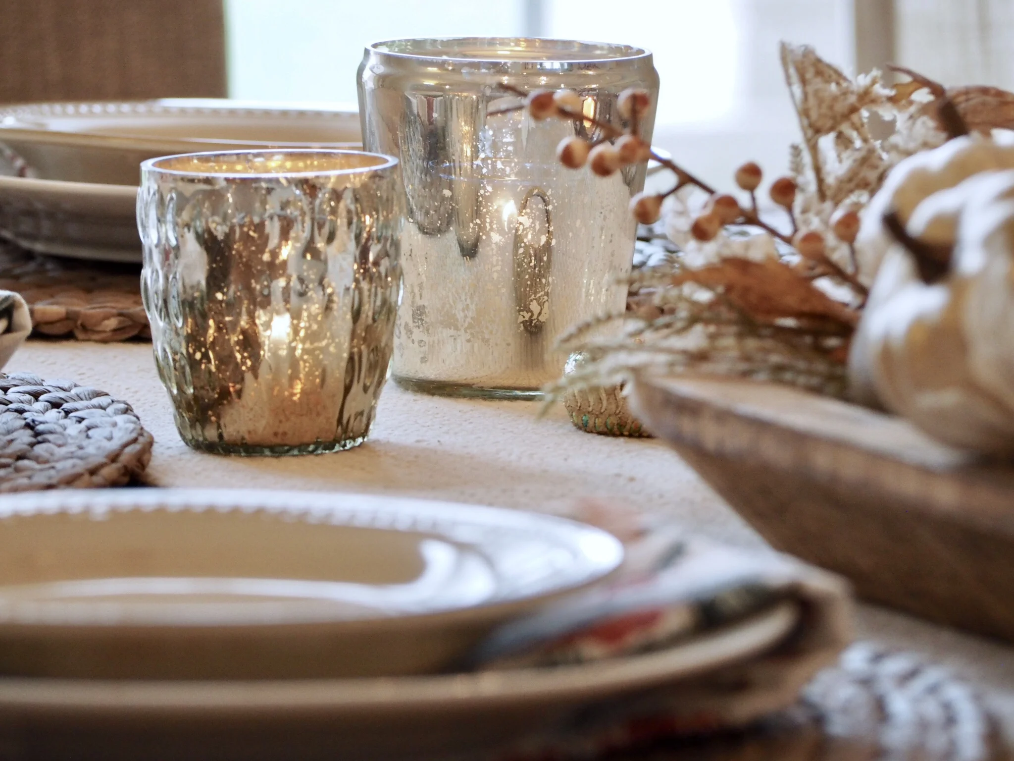 Mercury glass candle holders = LOVE! From Pottery Barn Outlet store.