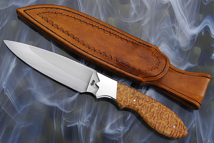 Danaher Hunter Forged 1084 tool steel (edge quenched) Sculptured 416 Stainless Bolsters Stabilized Afzelia Lay Scales OAL- 10" Blade 4.5"
