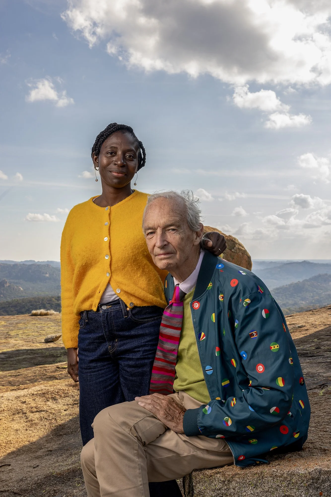  A portrait of veteran UK journalist Jon Snow and his wife Dr Precious Lunga in the Matopo Hills, Zimbabwe. 