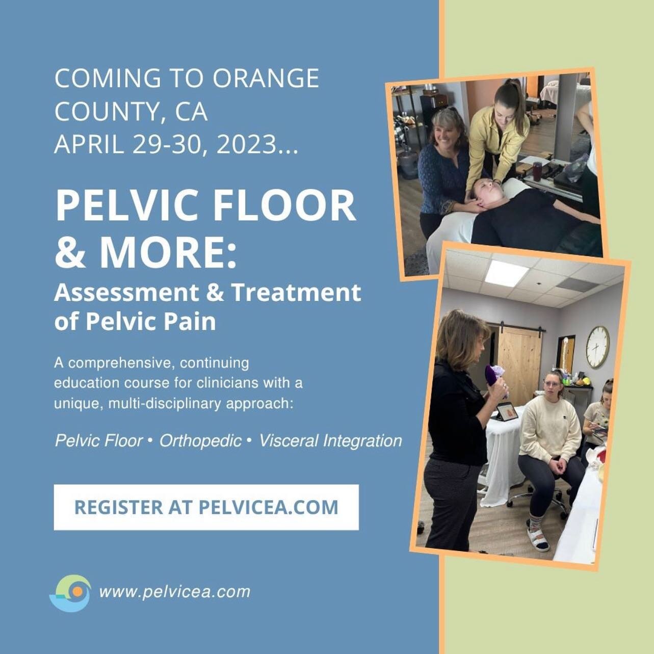 PELVIC FLOOR &amp; MORE: ASSESSMENT &amp; TREATMENT OF PELVIC PAIN IS COMING BACK TO ORANGE COUNTY, CA!!!!

🗓 April 29-30th, 2023!!

Calling all PTs, PTAs, OTs, Physicians, and Nurses&hellip;. if you are looking to level up your practice and gain ne