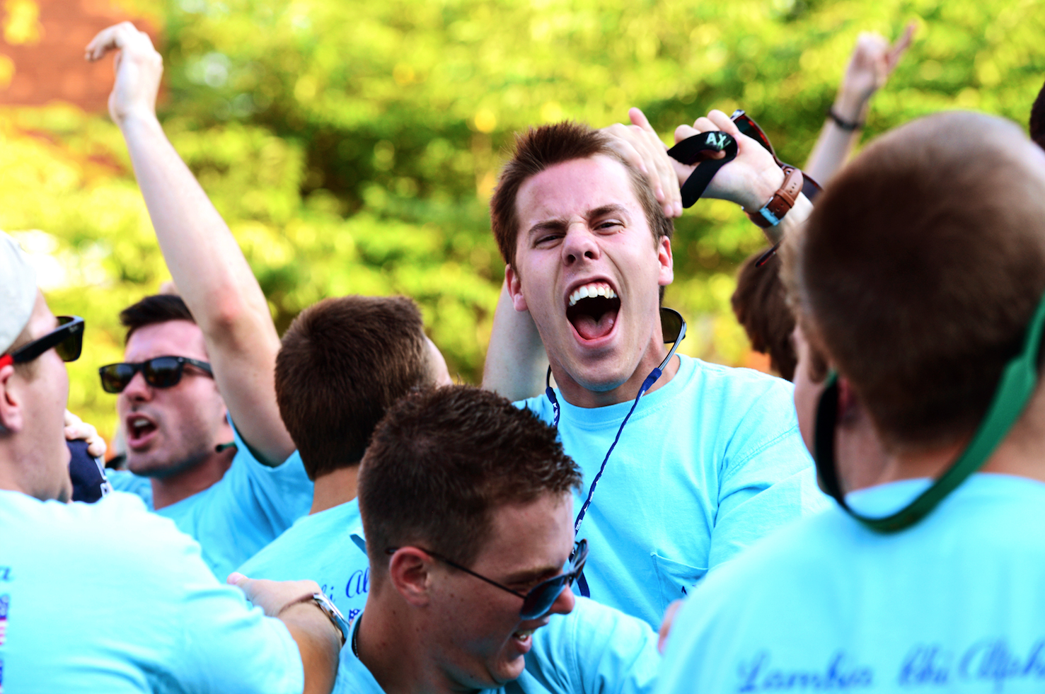 Jacob Greenwell welcomes his new Lambda Chi Alpha brothers on Bid Day at Western Kentucky University. | Aug. 30, 2013 | Bowling Green, Ky.