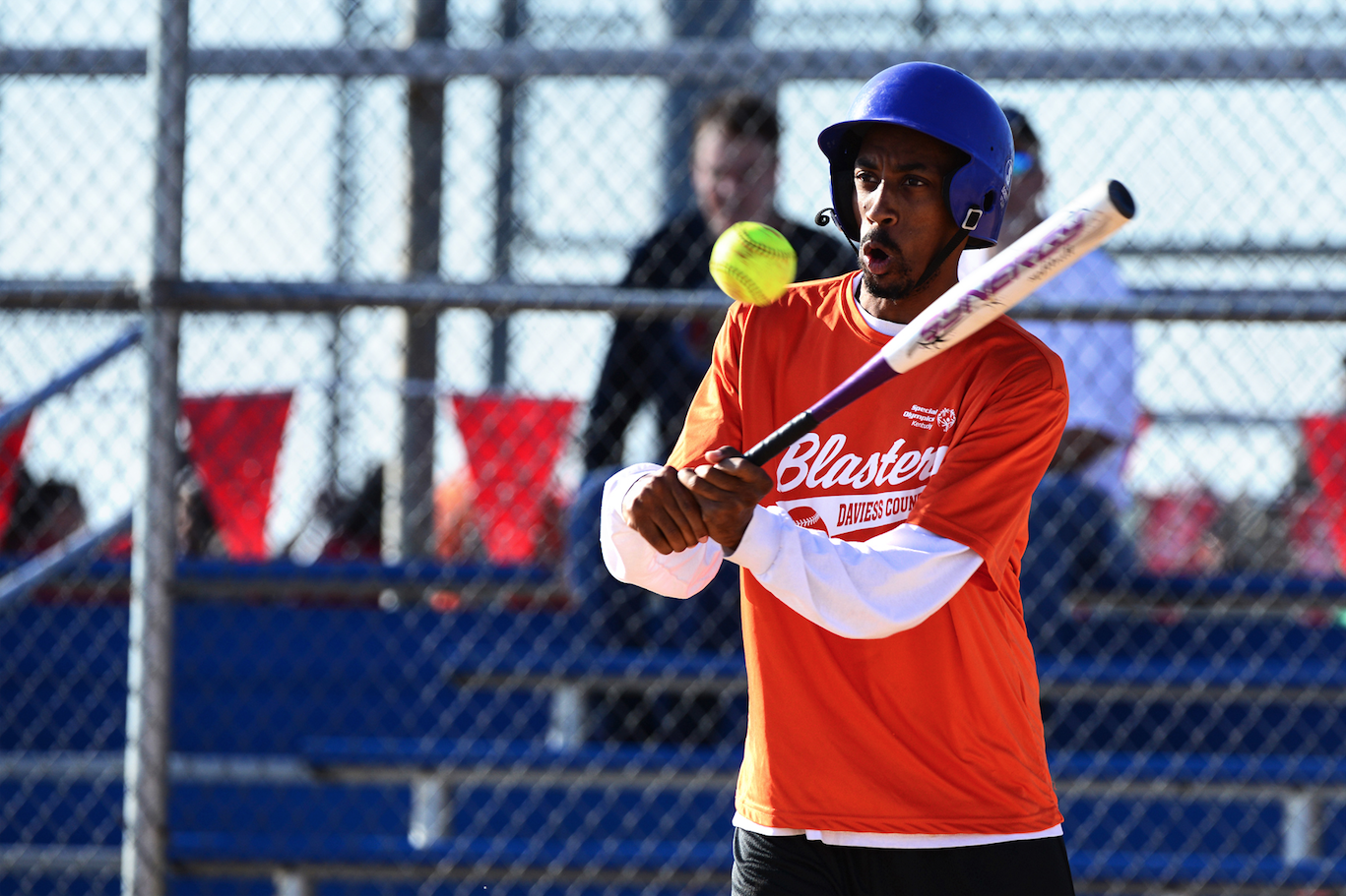Walt Drake, of the Owensboro Blasters, hits the ball during the Special Olympics State Softball Tournament. | Sept. 15, 2013 | Bowling Green, Ky.