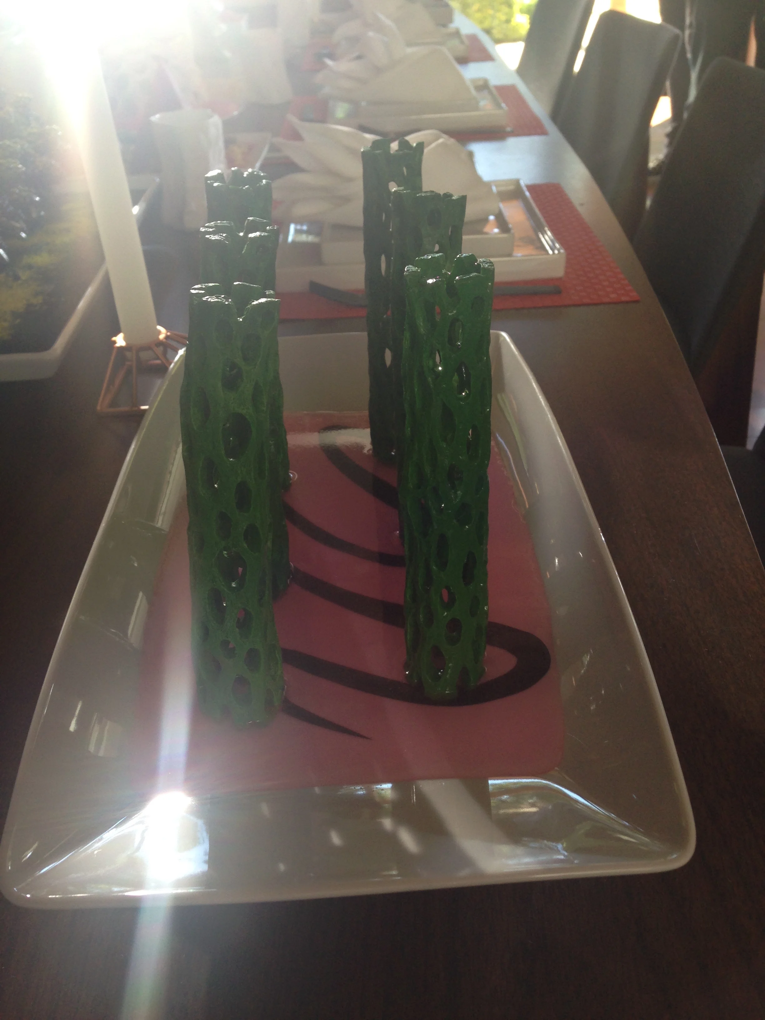 Asparagus spears with some sort of balsamic reduction swirl...yum yum.