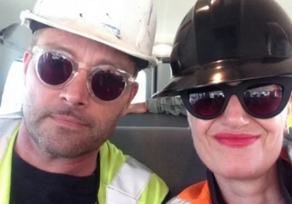 Christian and I looking our glamorous selves in our hard hats and safety jackets.