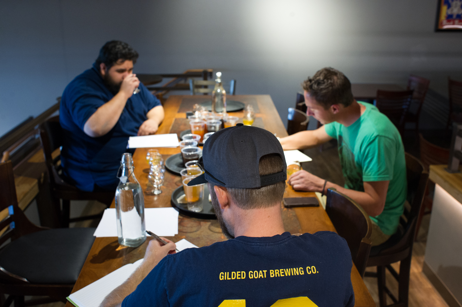 Brewmaster Charlie Hoxmeier leads the Gilded Goat team through tastings of our barrel aged beers - each at different maturation points. 