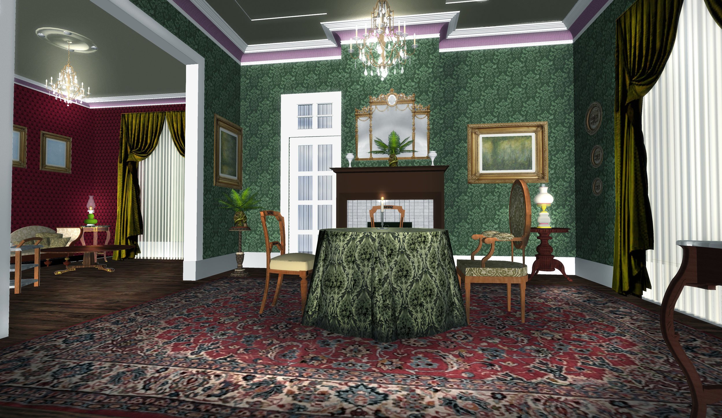  Green &amp; Red Parlor Room Rendering  