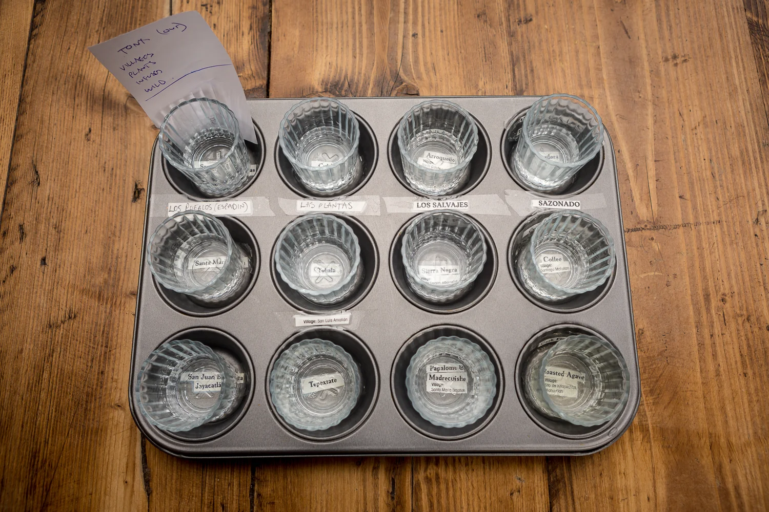 Mezcal service tray - yep, it's a cupcake tin