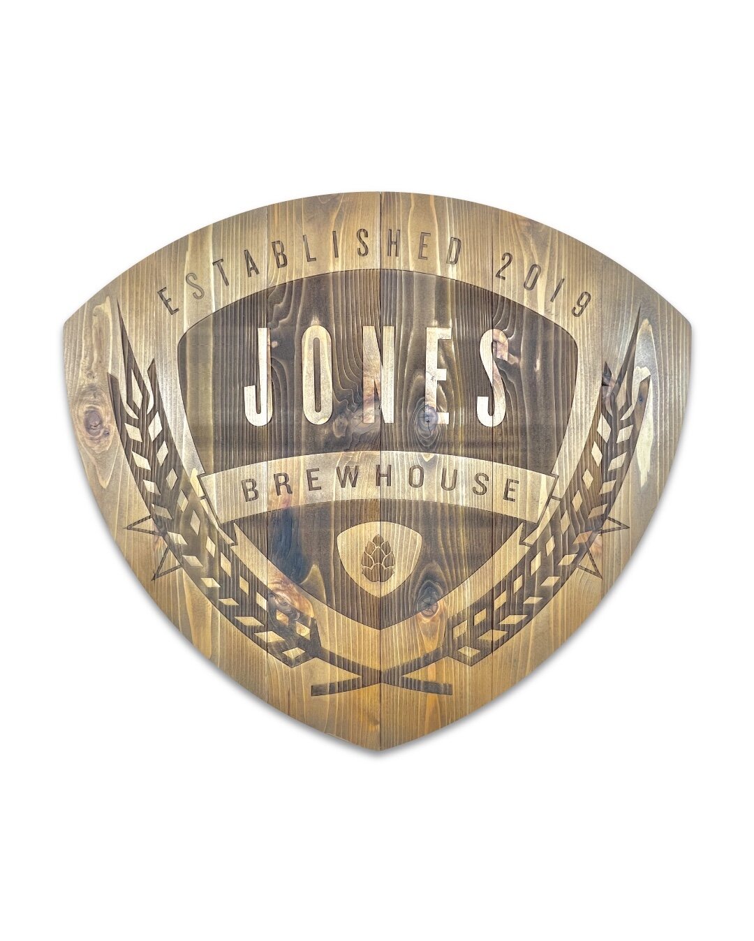 Inspired by a Jones Brewhouse tap handle, this was a logo sign we made for our customer to gift to his client. #LogoSigns #BarSigns #HolidayGifts