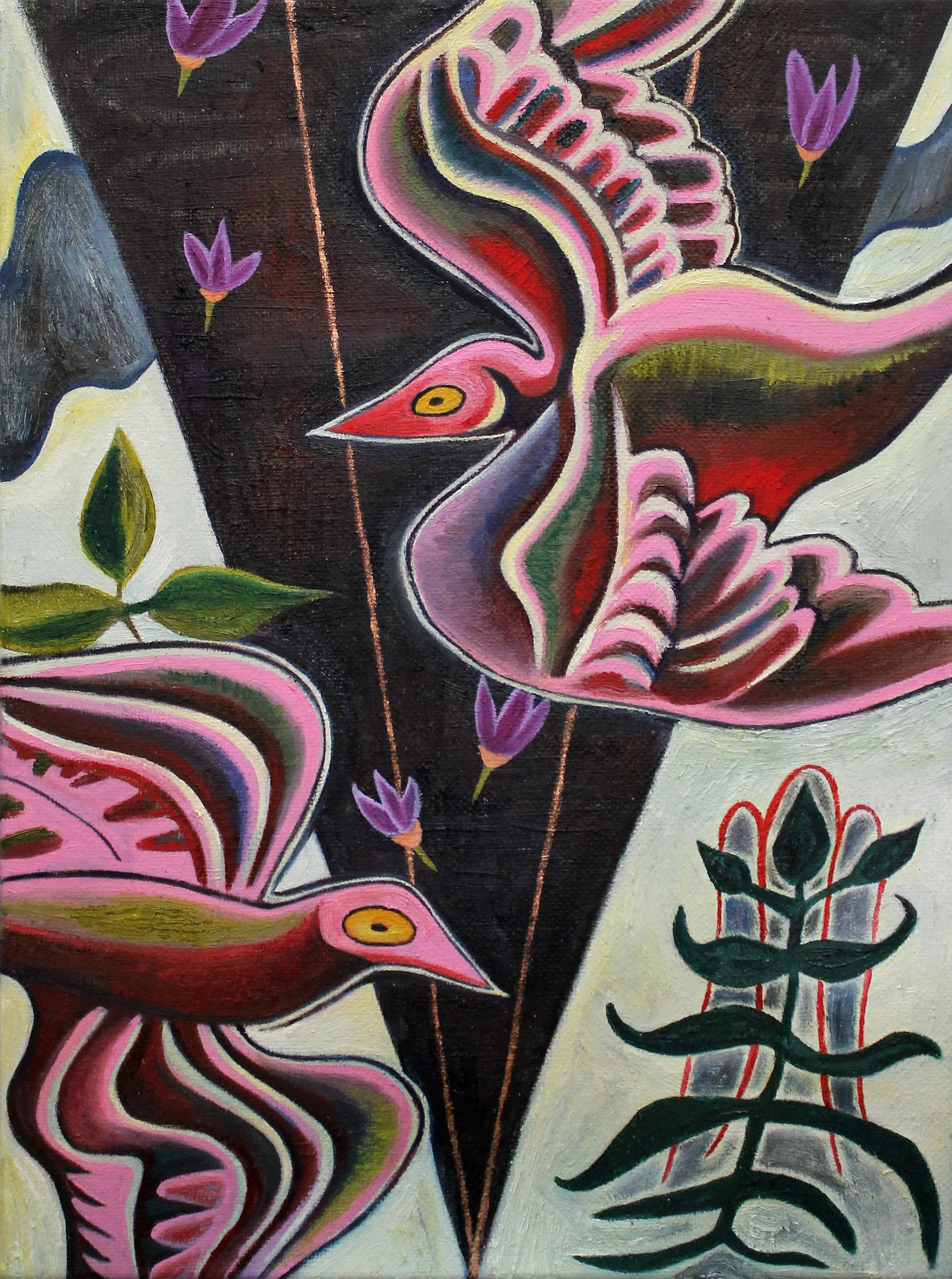 Pink Birds, 9” x 12”, oil, 2019