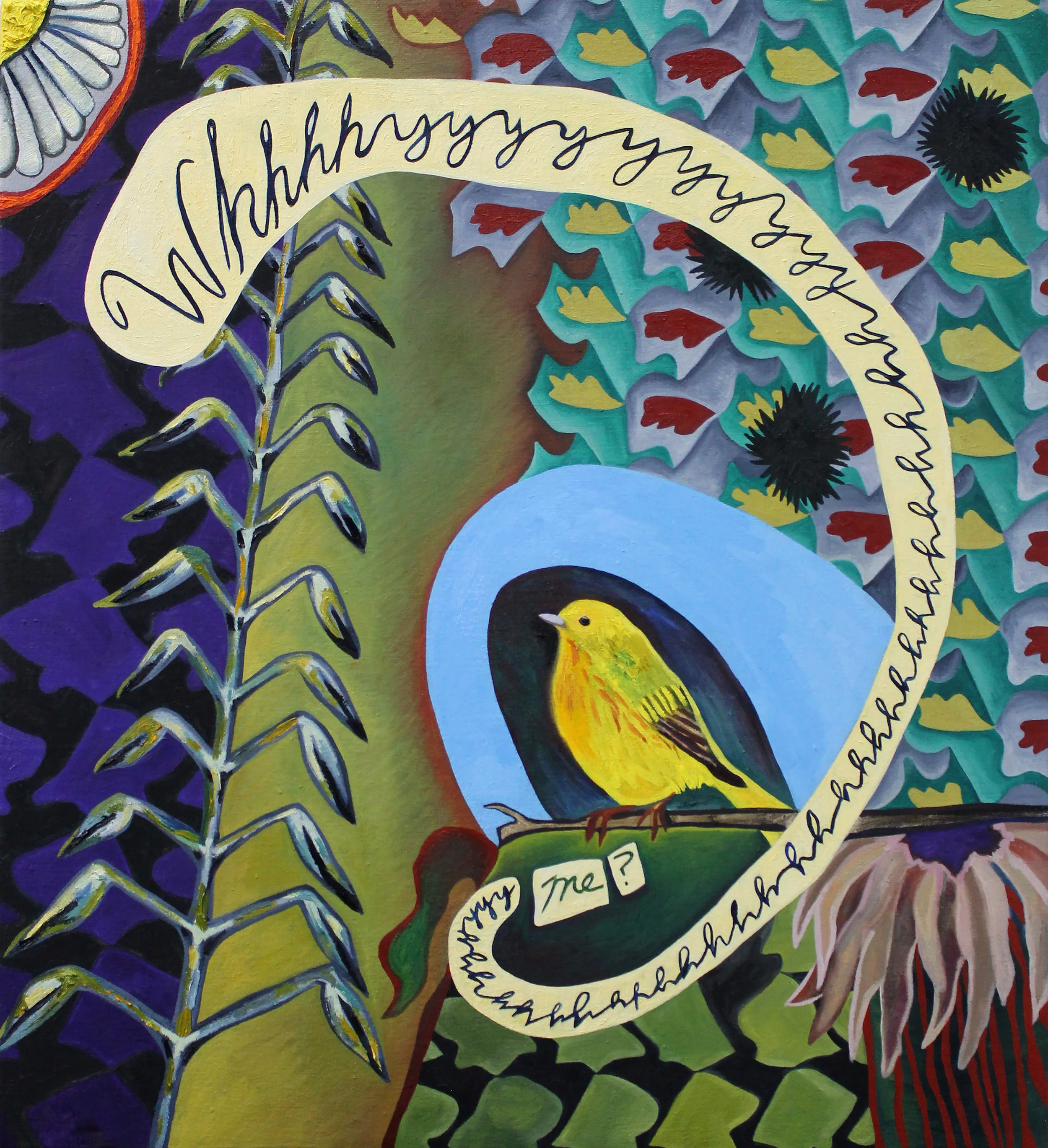 Yellow Warbler's Wondering, 18" x 20", oil, 2019