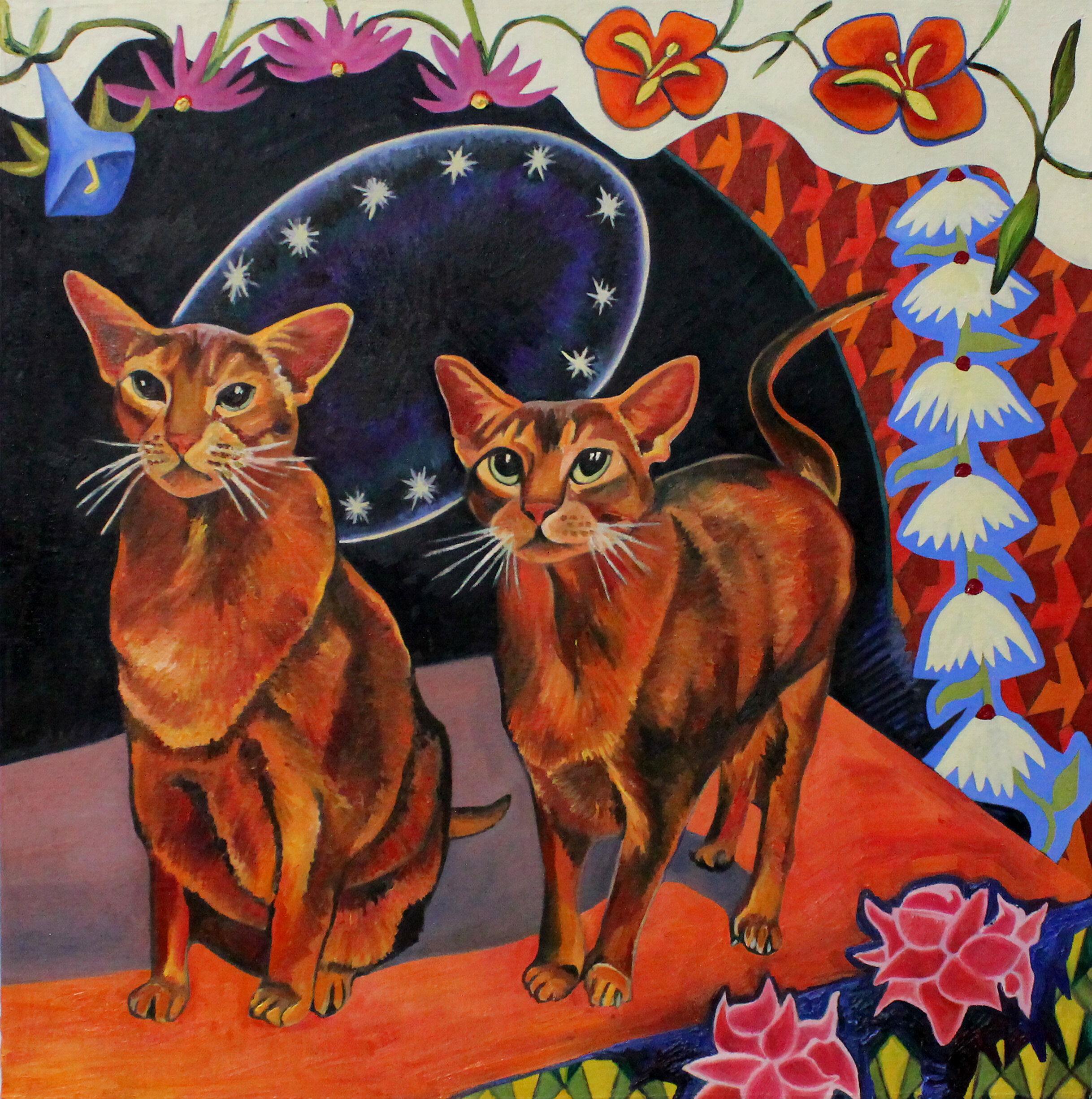  “Magic Cats”, 24” x 24”, oil, 2020 