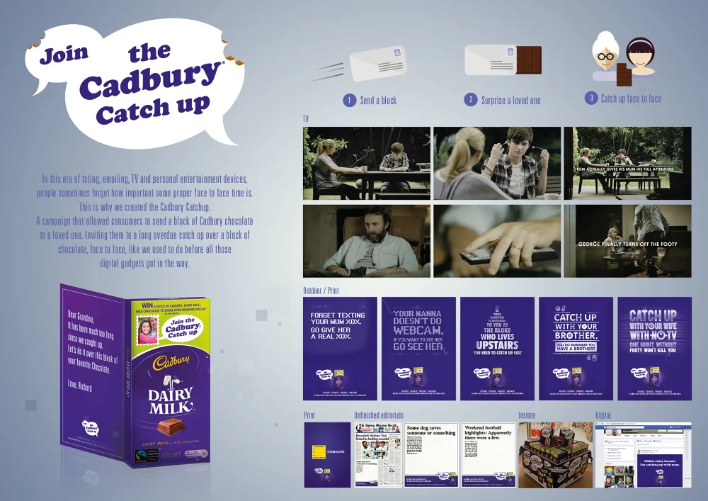 This campaign is still wheeled out each year, for Cadbury - the Catch Up. It had many touch points, from DM to digital. A great example of retail working to build brand. Saatchi & Saatchi.