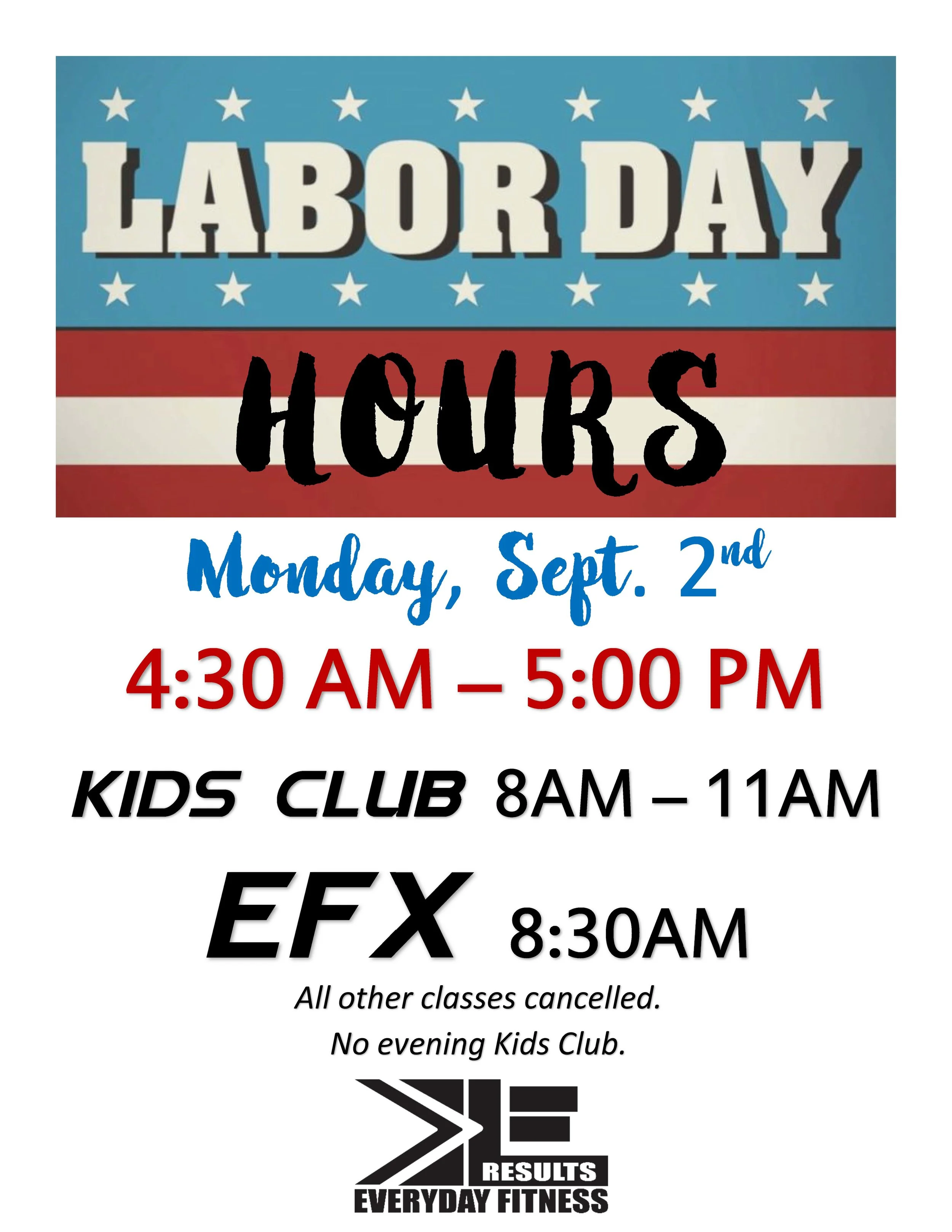 Labor Day Hours — EveryDay Fitness Redding