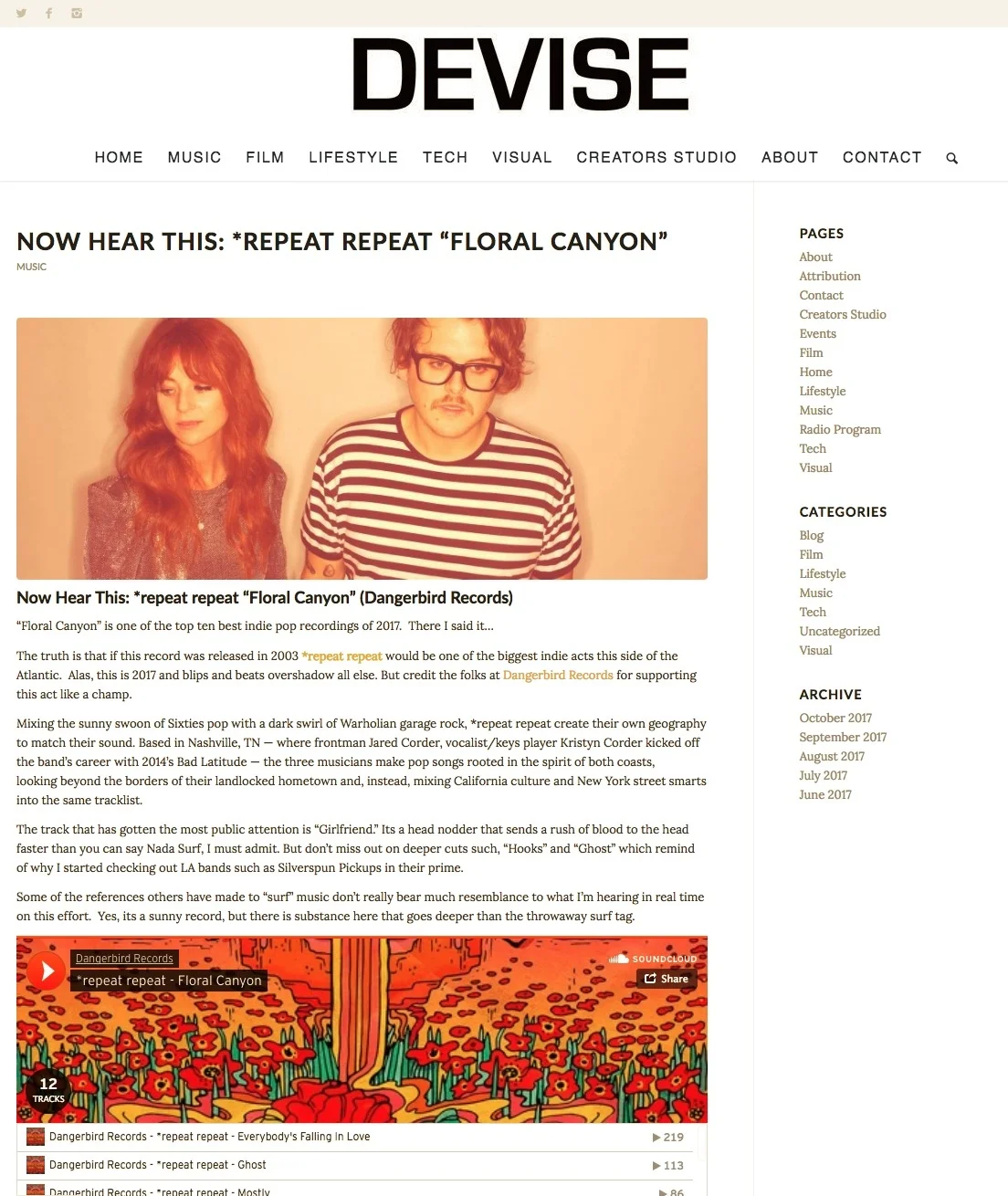 Devise Magazine- Now Hear This *repeat repeat Floral Canyon Top 10 IndiePop Albums of 2017 DEVISE.jpg