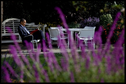 President Obama reading in a garden. Image from Obama White House.