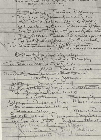 At the top of the page, the nurse wrote, "These are books that Scott thought should be required reading."