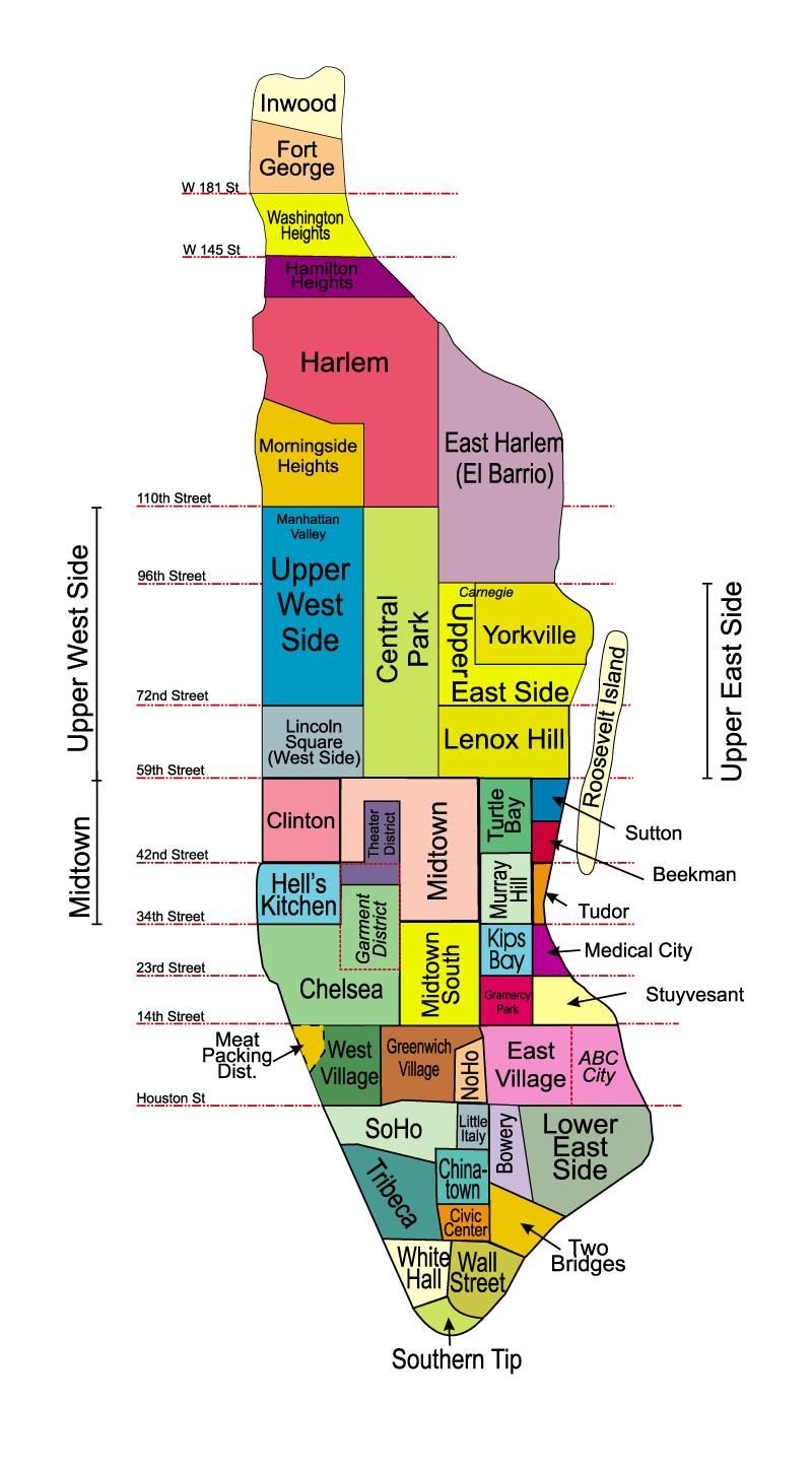 Map of Manhattan, with neighborhoods
