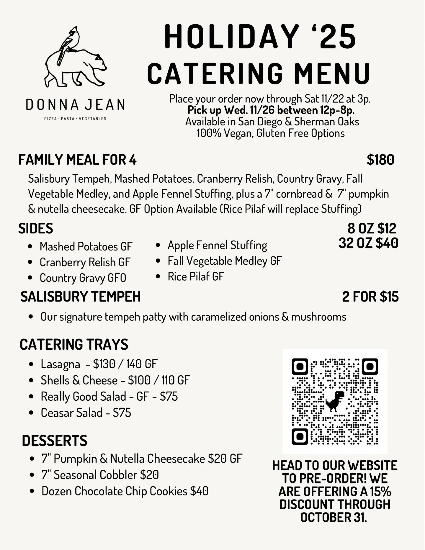 Our Thanksgiving pre-order menus are officially live for ordering &amp; we are so excited to celebrate with you again - It&rsquo;s truly our favorite time of year. 

A few important things to note: 

1. make sure you head to the proper link in bio fo
