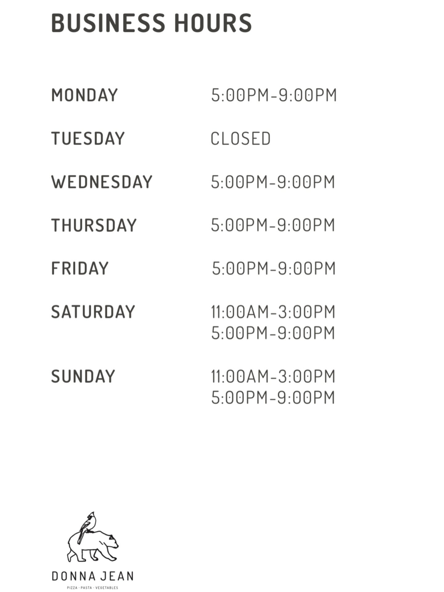 Hi Friends, we have made some immediate changes to our hours of operation, effective today 3/2. We will open at 5pm on the weekdays (closed Tuesdays) and offer our beloved brunch on Saturday and Sunday from 11am-3pm. 

We hope to see you soon!