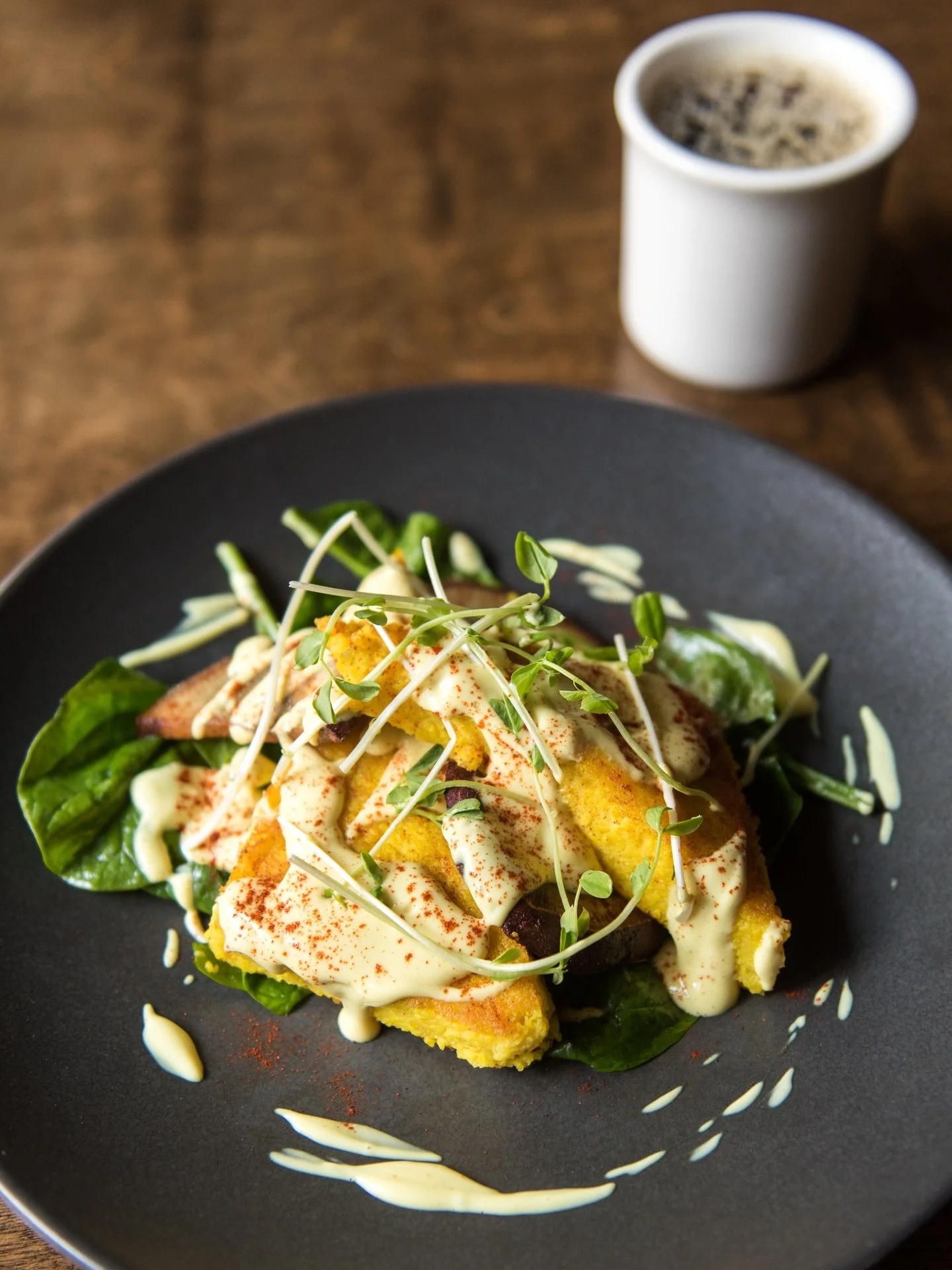 Our Polenta Florentine is guest starring for Easter Brunch. 

If you have been a long time Donna Jean guest you may remember this delicious dish, served with smoked sweet potatoes and rich vegan hollandaise. 

We will be open Sunday April 5 with spec
