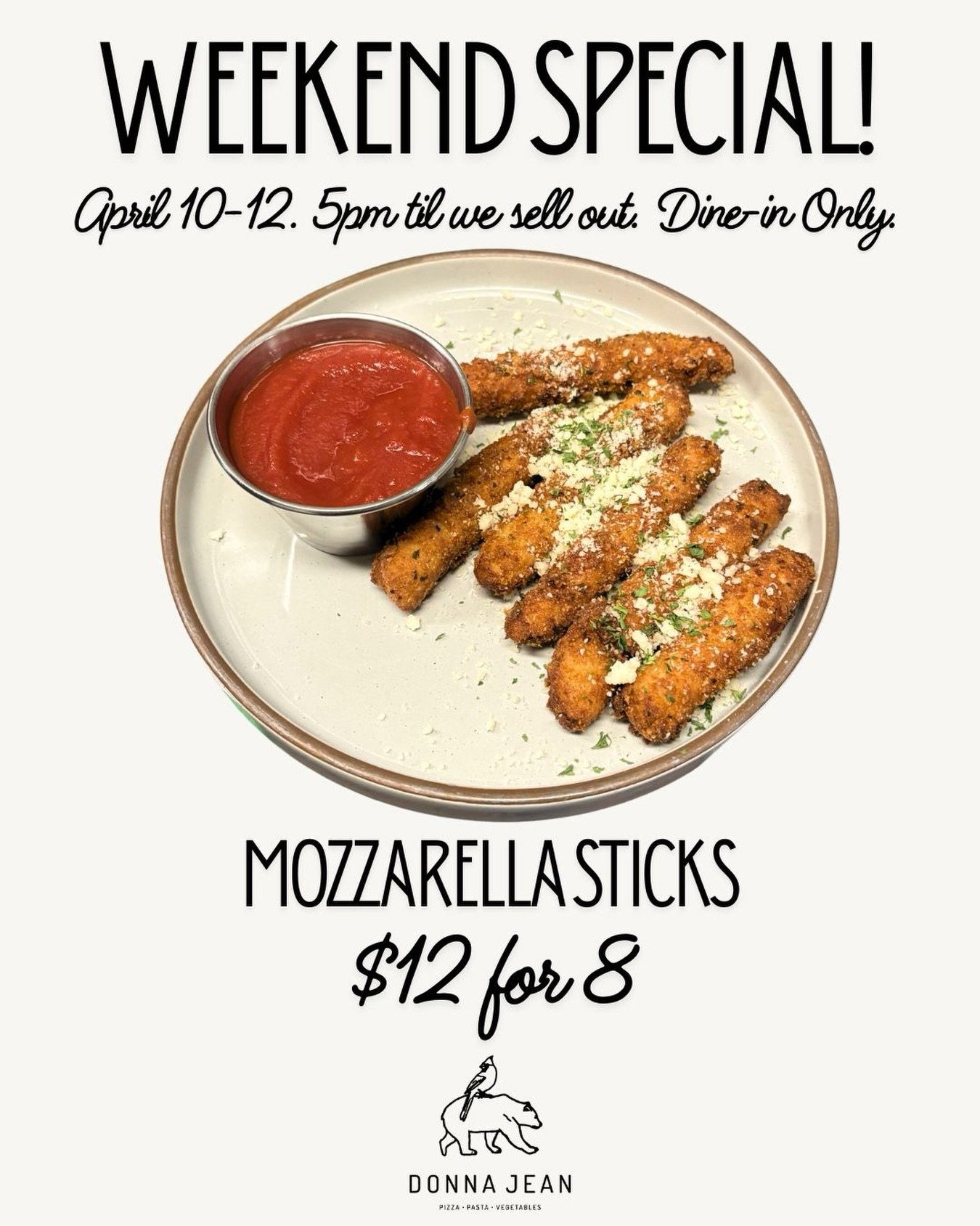 Chef Rustle made mozz sticks for the weekend.  Enjoy these bad boys in house only. 🤤