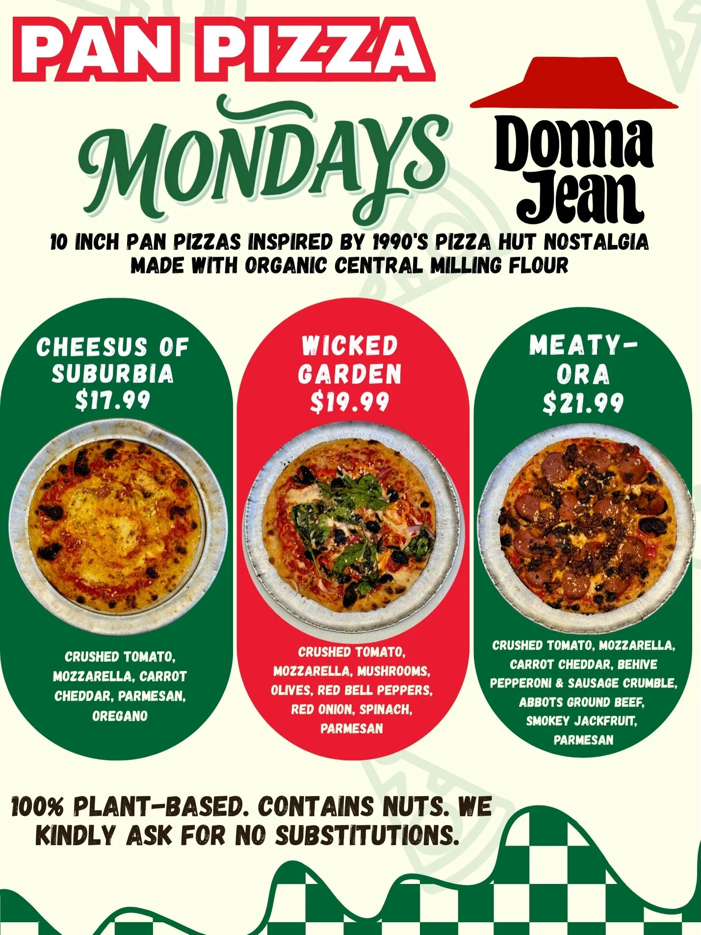 Come try Chef Roy&rsquo;s favorite pizza recipe yet 🍕

Our take on the classic 1990s Pizza Hut pan pizza 

Mondays only (along with all day happy hour: $5 drafts &amp; kombucha, 1/2 price bottles of wine, and $8 glass of wine.) 

Who remembers the 9