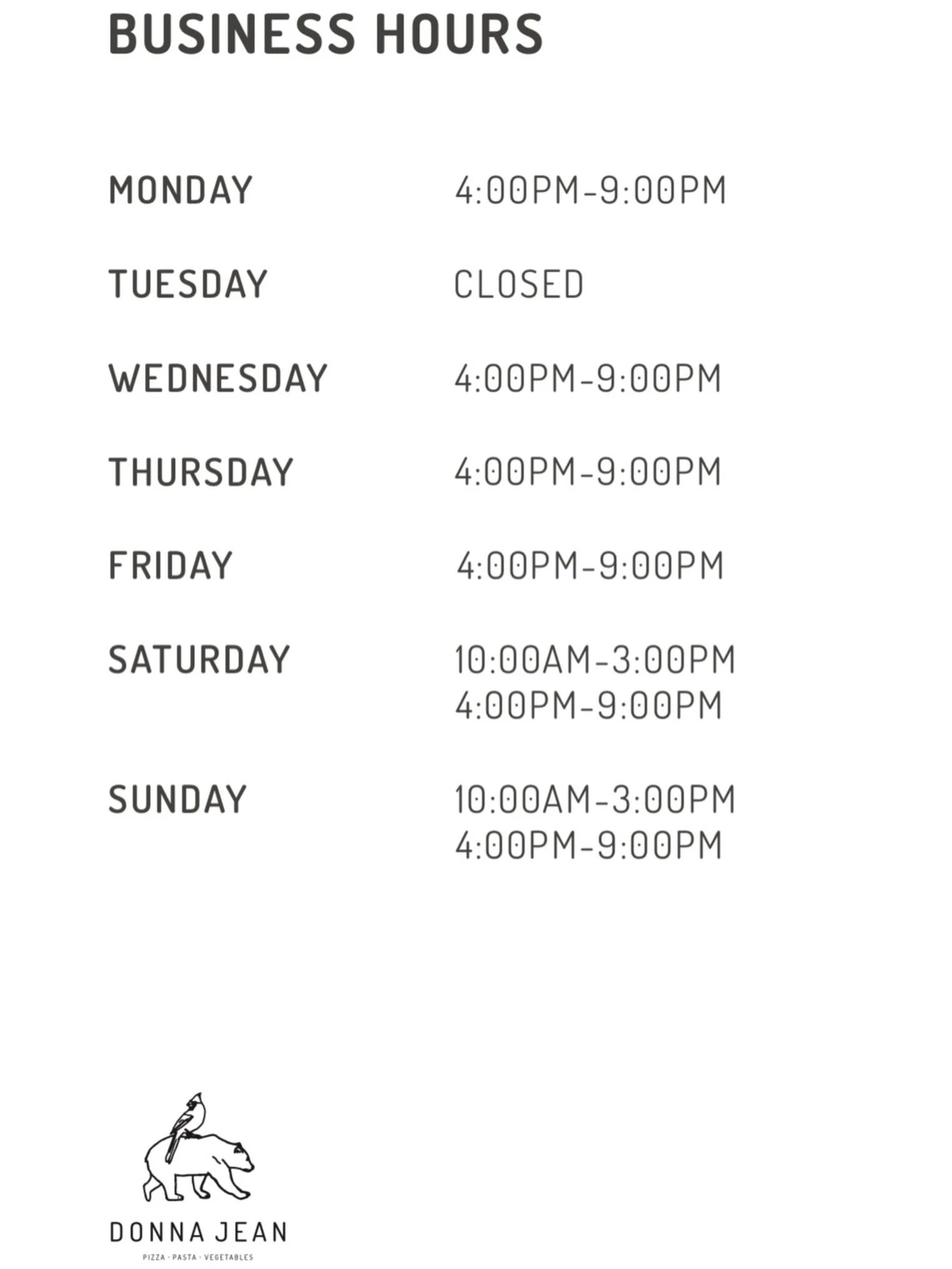 Our new hours begin today! If you&rsquo;re an early bird, we&rsquo;d love to see you 🍝🍕