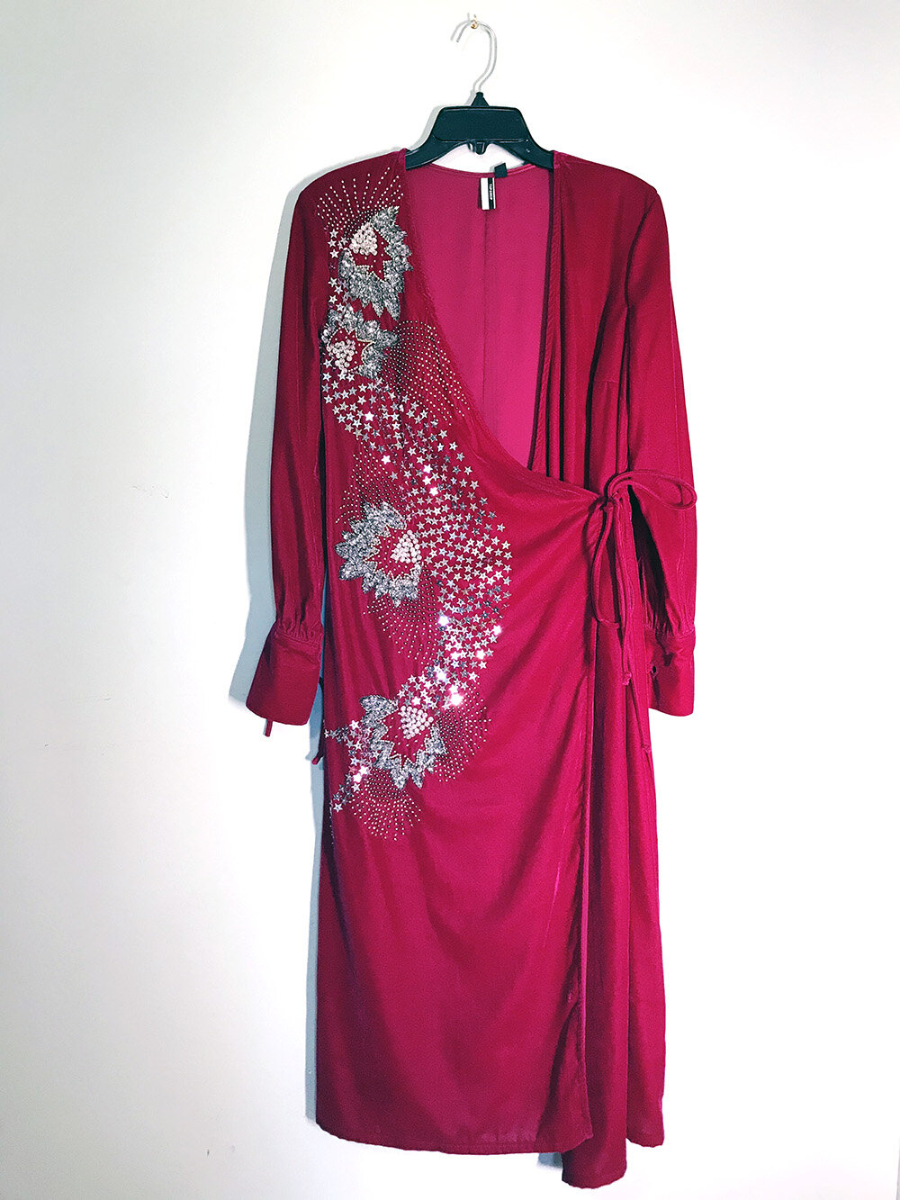Fuchsia Velvet Embellished Wrap Dress 