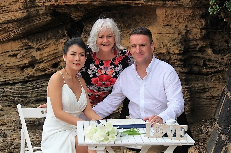 Bowy and Adrian on the beach under the lighthouse at Point Lonsdale. I provided the witnesses and hey-presto, they were married!