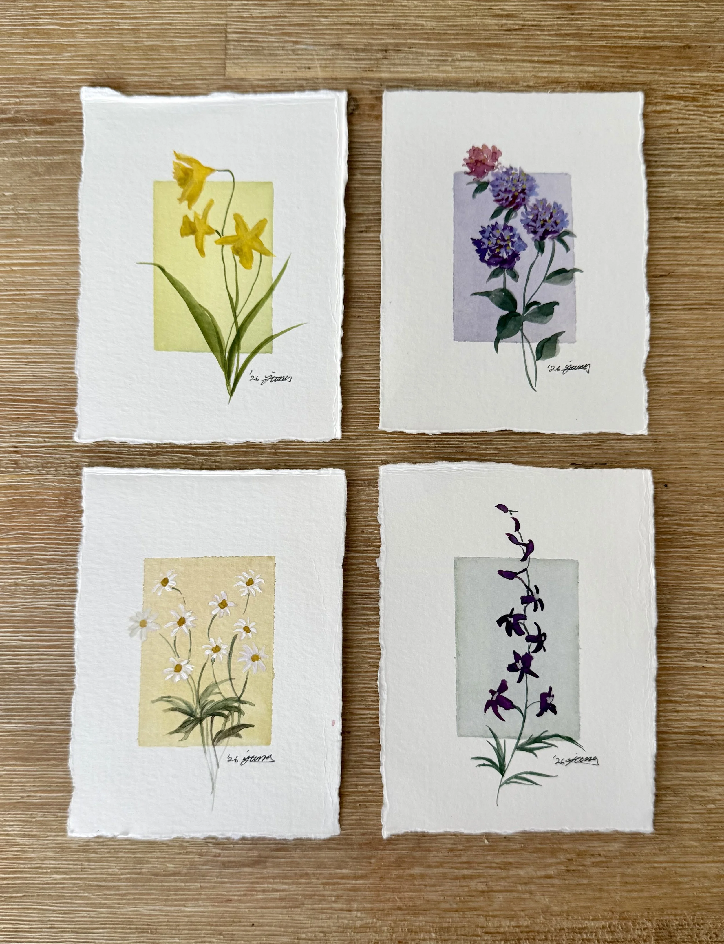 Four mini paintings with flowers of your choice