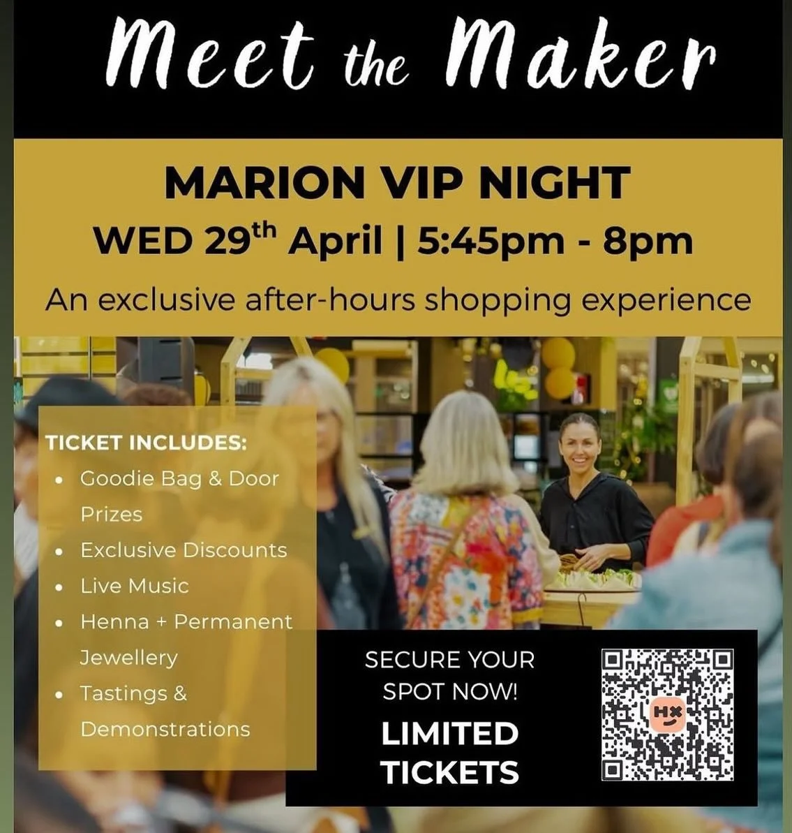You&rsquo;re invited&hellip;

Join us for an exclusive VIP Night at OmMade Meet the Maker, Westfield Marion
An after-hours shopping experience with our makers.

📅 Wed 29th April
⏰ 5:45pm &ndash; 8pm

Your ticket includes:
&bull; Goodie Bag from our 