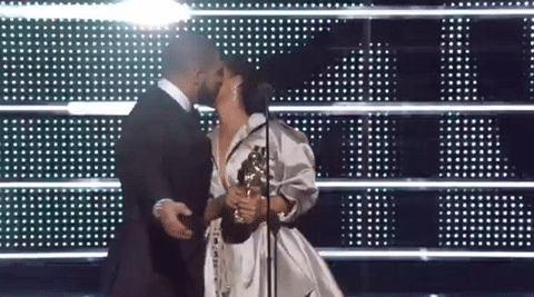 That awkward moment when you go in for a kiss on national television and Rihanna curves you. Aubrey, didn't they tell you she was a savage? 