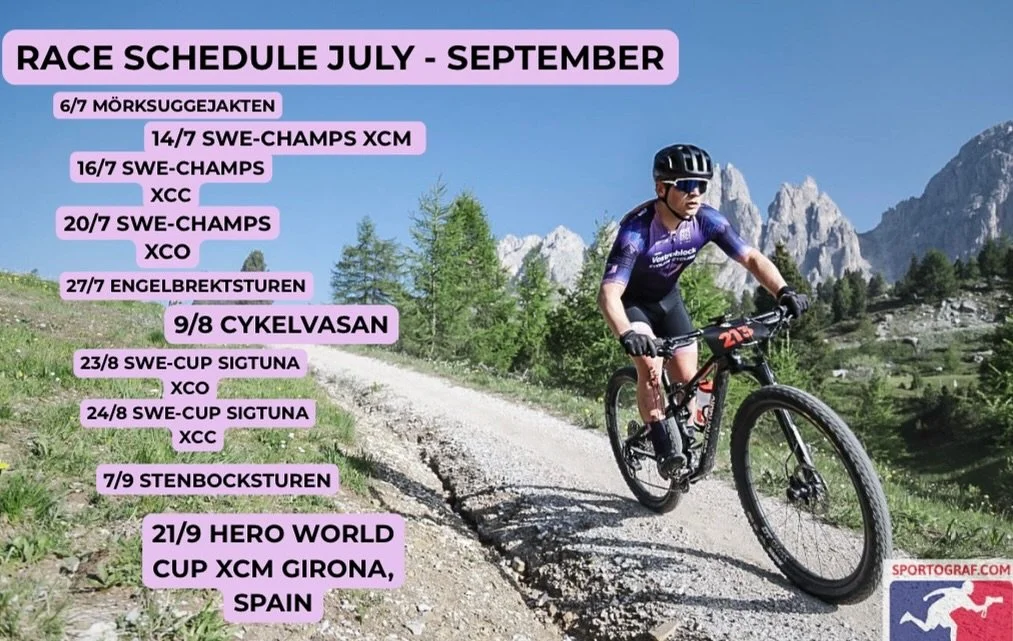 My race schedule for the second part of the season!👆🏼

SWE-CHAMPS XCM on Monday is the biggest goal of the year👀

@vostroblockevolite 
@tripoint_official 
@bioracersverige 
@ridecannondale 
@boltkomm 
@toppfysik2003