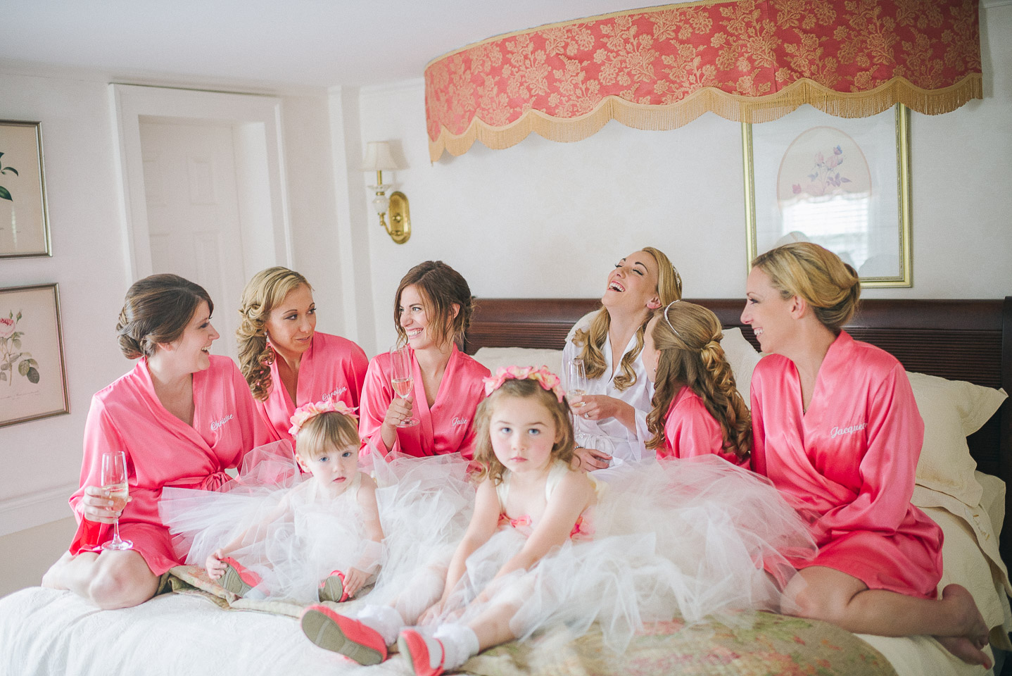 NH Wedding Photographer: bride and bridesmaids in robes