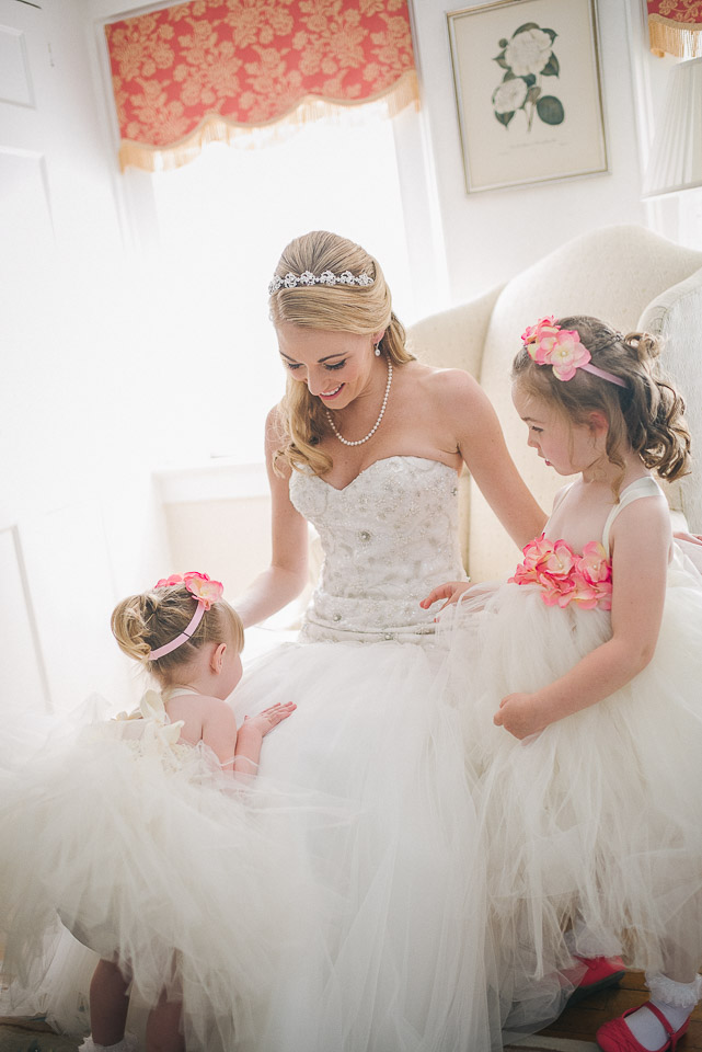 NH Wedding Photographer: bride with flower girls