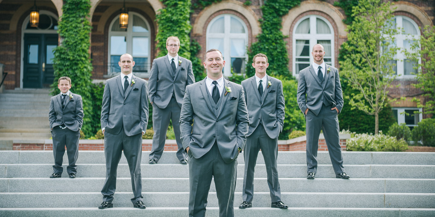 NH Wedding Photographer: groom and groomsmen at Saint Anselm