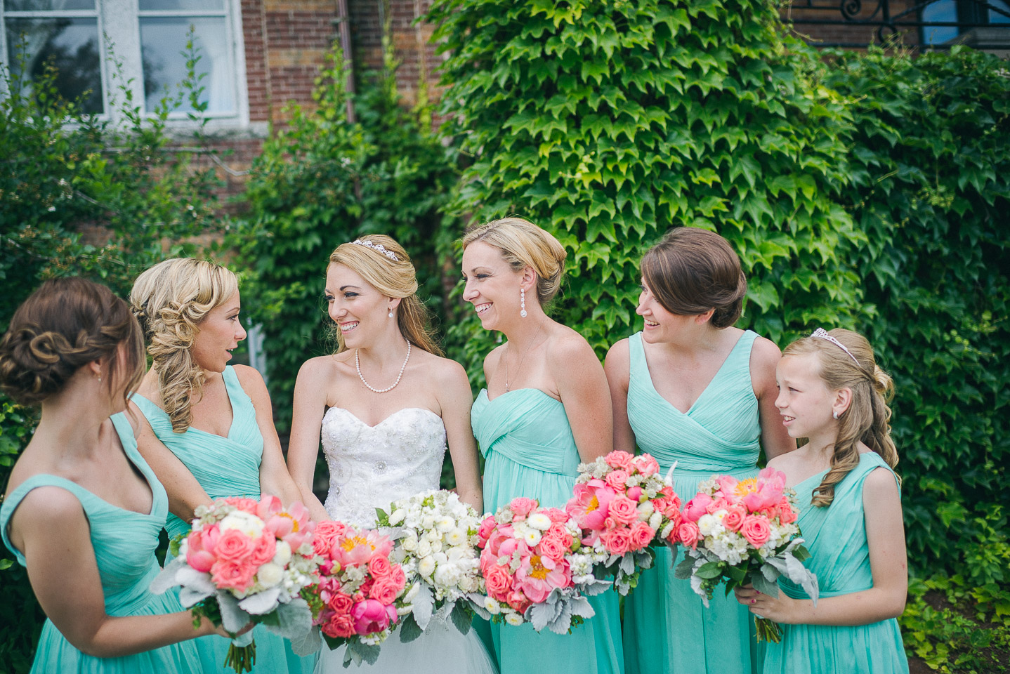 NH Wedding Photographer: bride and bridesmaids at Saint Anselm