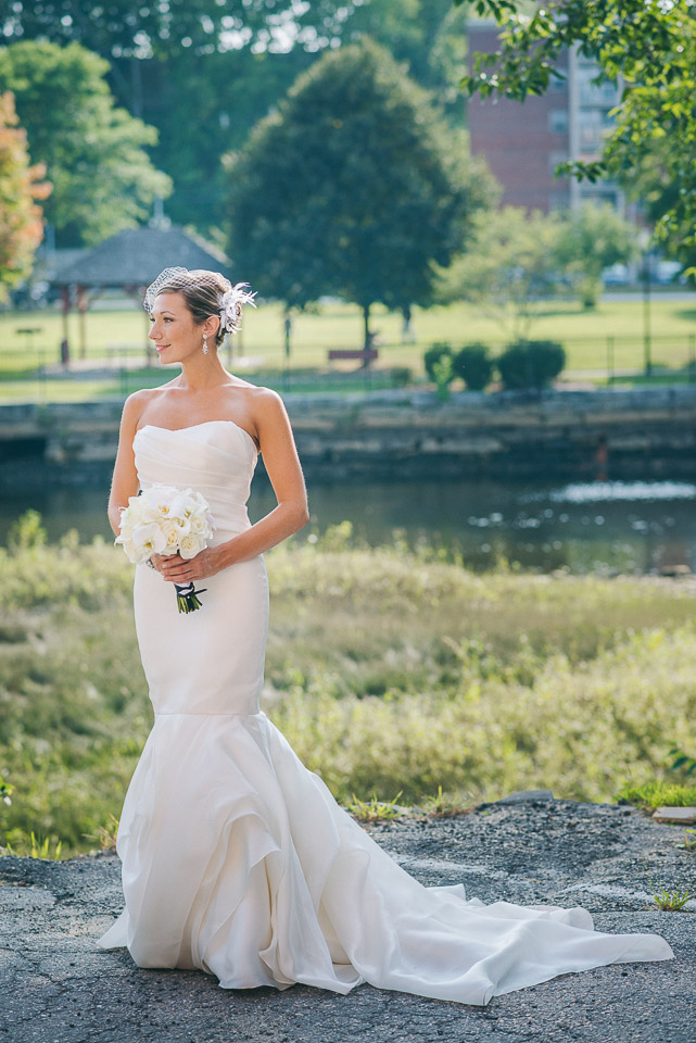 NH Wedding Photographer: bride outside Rivermill