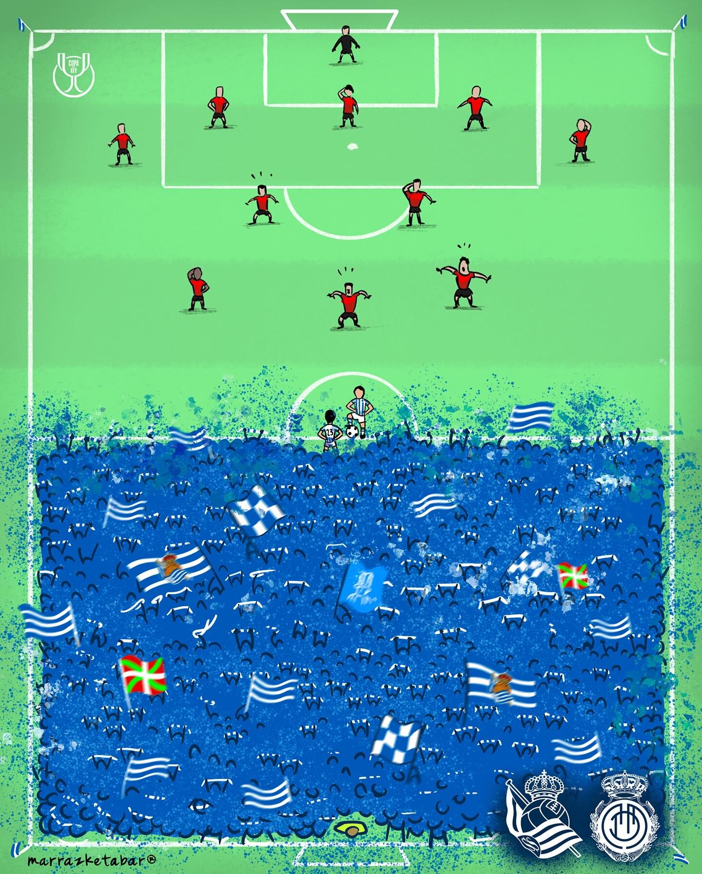 Amazing illustration by the home artist of Real Sociedad, @marrazketabar, ahead of the team&rsquo;s Copa del Rey match against Mallorca tomorrow

&ldquo;Tomorrow [all of] us are playing&rdquo; 👑🔵

#basque #sociedad #sansebastian