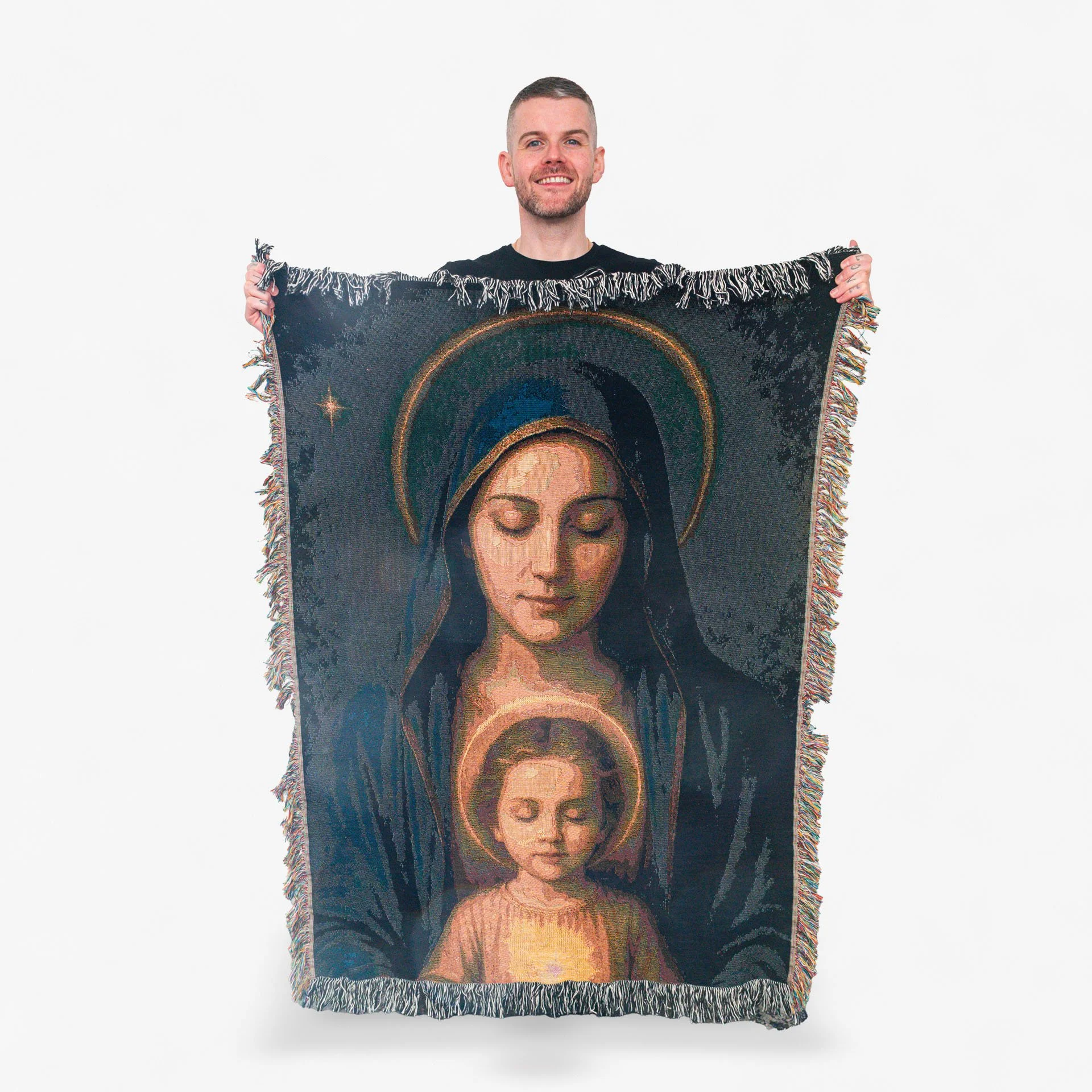 Mother Mary and Jesus Woven Blanket 80" x 60"