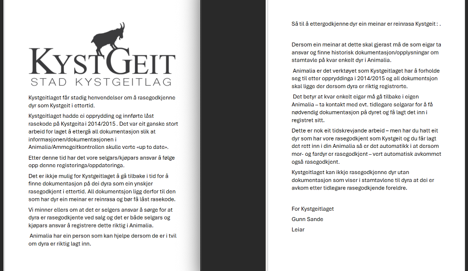 Informasjon om rasegodkjenning 